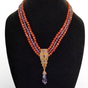 Heidi Daus Multi-Strand Red & Purple Adjustable Necklace